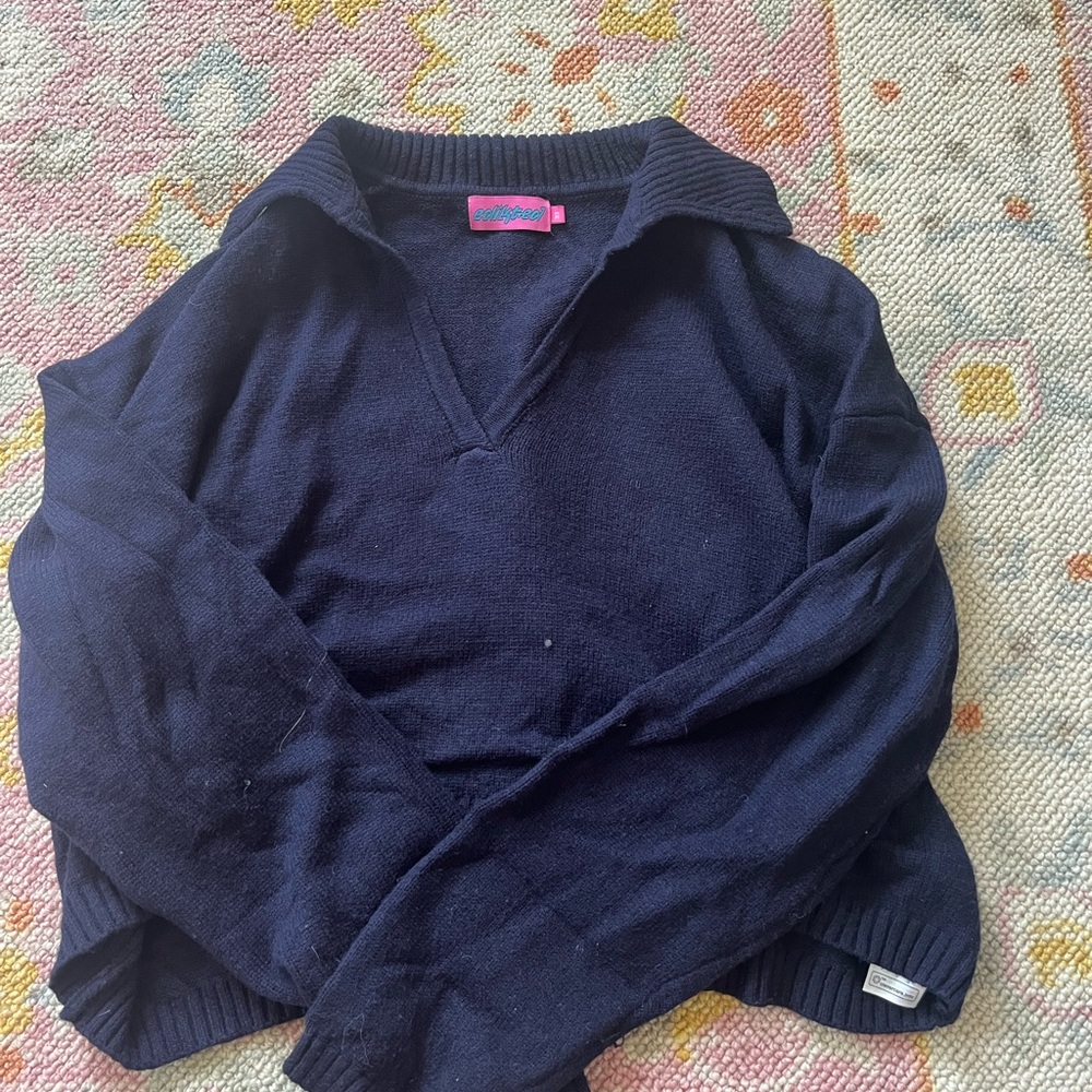 Navy Blue Edikted Collared Sweater